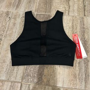 NWT GOOD AMERICAN PINTUCK MESH BRA High Neck Sports Bra Black Small